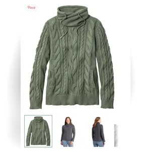 Sage green funnel neck cable sweater from LL Bean. Size medium. Barely worn.